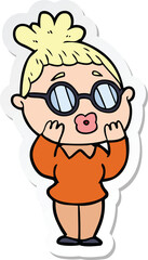 sticker of a cartoon woman wearing spectacles