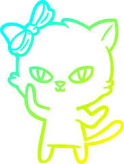 cold gradient line drawing cute cartoon cat