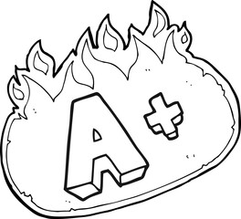 black and white cartoon A grade symbol