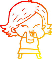 warm gradient line drawing happy cartoon girl