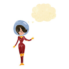 cartoon space woman with thought bubble