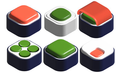 set of sushi Japanese cuisine 3d food design vector illustration