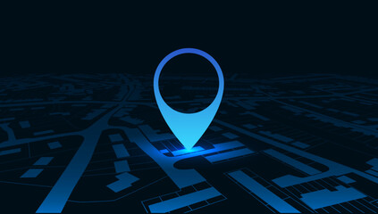 Night GPS navigator location on city map, from place to place – for stock