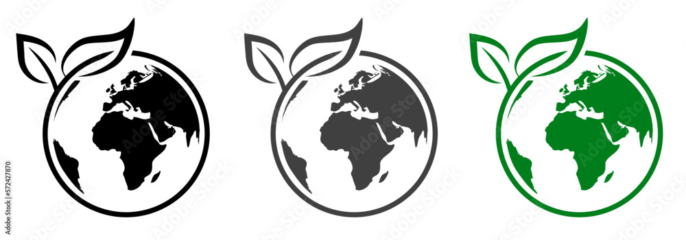 Wall mural Earth with leaf icon, World Environment Day, concept of saving the planet – vector