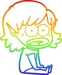rainbow gradient line drawing cartoon shocked elf girl