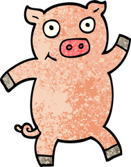 grunge textured illustration cartoon dancing pig