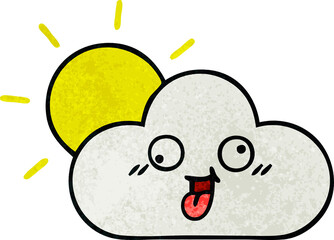 retro grunge texture cartoon sun and cloud
