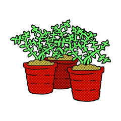comic book style cartoon potted plants