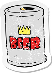 retro distressed sticker of a cartoon beer can