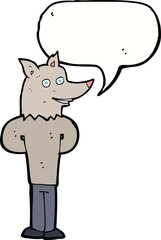 cartoon wolf man with speech bubble