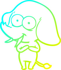 cold gradient line drawing happy cartoon elephant