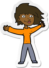 sticker of a cartoon excited woman waving