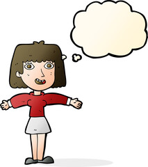 cartoon excited woman with thought bubble