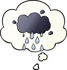 cartoon cloud raining and thought bubble in smooth gradient style