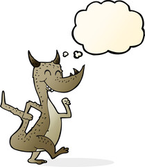 cartoon happy dragon with thought bubble