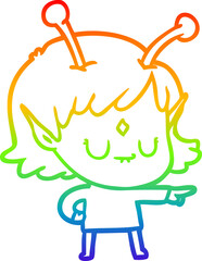 rainbow gradient line drawing cartoon alien girl