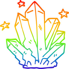 Fototapeta na wymiar rainbow gradient line drawing cartoon magic crystal