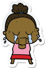 sticker of a cartoon crying old lady