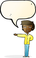 cartoon man gesturing welcome with speech bubble