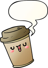 cartoon take out coffee and speech bubble in smooth gradient style