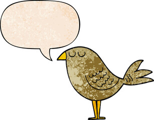 cartoon bird and speech bubble in retro texture style