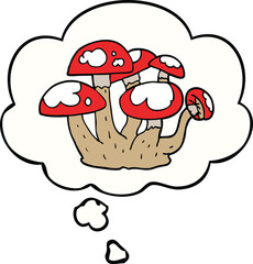 cartoon mushrooms and thought bubble