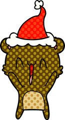 happy bear comic book style illustration of a wearing santa hat