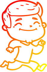 warm gradient line drawing happy cartoon man running