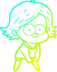 cold gradient line drawing happy cartoon girl
