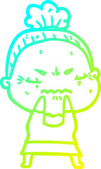 cold gradient line drawing cartoon annoyed old lady