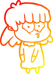 warm gradient line drawing cartoon whistling girl