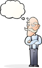 cartoon bored old man with thought bubble