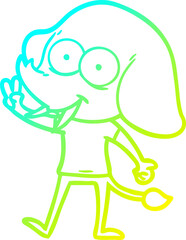 cold gradient line drawing happy cartoon elephant