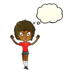 cartoon pretty girl with thought bubble