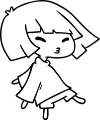 line drawing of a cute kawaii girl