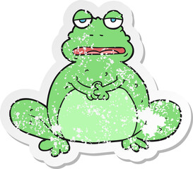 retro distressed sticker of a cartoon frog