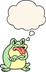 grumpy cartoon frog and thought bubble in comic book style