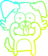 cold gradient line drawing cartoon dog with tongue sticking out