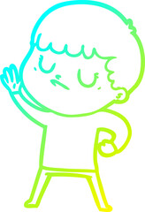 cold gradient line drawing cartoon grumpy boy