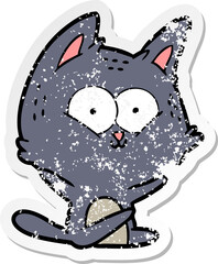 distressed sticker of a cartoon cat