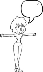 speech bubble cartoon woman spreading arms
