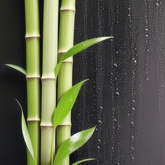 Fototapeta na wymiar a bamboo plant with water droplets on it and a black background with a black wall behind it, zen conceptб ai generated