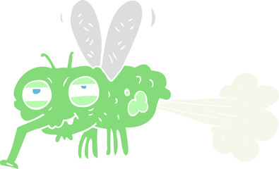 flat color illustration of a cartoon gross farting fly