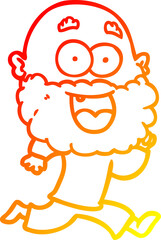 warm gradient line drawing cartoon crazy happy man with beard running