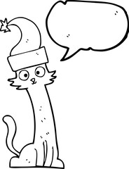 speech bubble cartoon cat in christmas hat