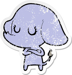 distressed sticker of a cute cartoon elephant
