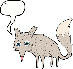 funny cartoon wolf with speech bubble