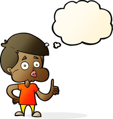 cartoon boy giving thumbs up with thought bubble