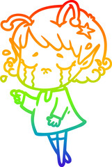 rainbow gradient line drawing cartoon crying alien girl