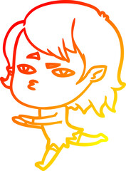 warm gradient line drawing cartoon vampire girl